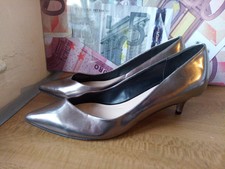 Office London Bronze Low Leather High Heels Shoes Womens Size 39 Pointed Toe 