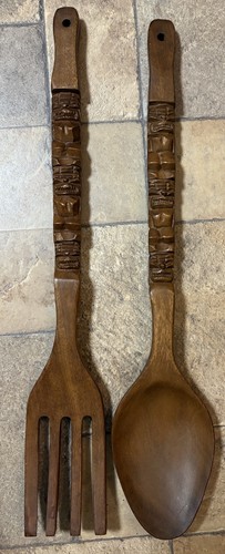 Vintage large wooden spoon and - large,