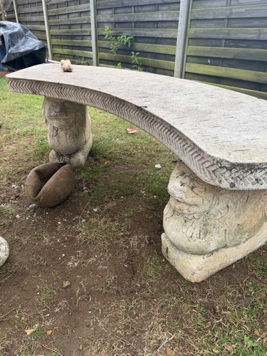 Curved stone bench with lion - stone,