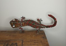Beaded Wire Lizard Ornament Hand Made Sculpture Wall Hanging
