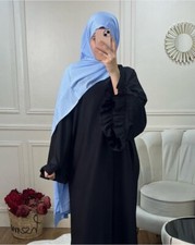 Ruffles Flare Sleeve Abaya Dubai Kaftan Muslim Women Party Dress Islam Robe Gown