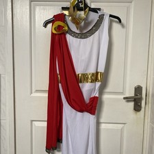 Girls White Red Sleeveless Long Roman Greek Goddess Fancy Dress Costume 7-9 Year
