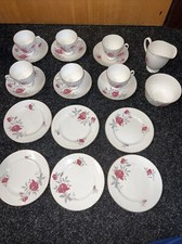 6 X Queen Anne ENGLISH BONE CHINA TRIOS, Cups, Saucers And Tea Plates Sugar Milk