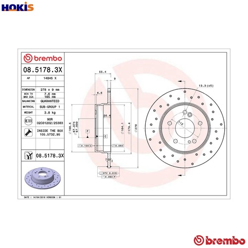 Brake disc 5178 3x - 08.5178.3x, for