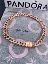 New Genuine Pandora Rose Gold Timeless Pavé Cuban Chain Bracelet Size 20cm