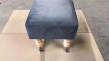 footstools footrest Pouffe in Steel plush velvet fabric with castor wooden legs