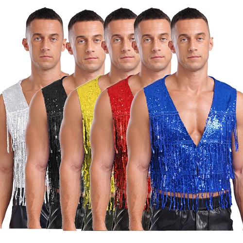 Men sequin fringe vest - uk, men's