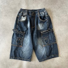 MX Jeans Cargo Shorts Mens 30" Relaxed Fit Elastic Waist Denim Jorts, Blue