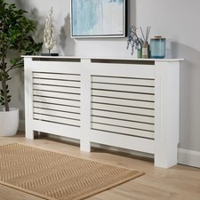Large Radiator Cover White Wooden Slatted Grill Radiator Cover MDF Cabinet