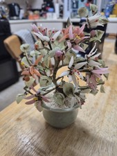 Beautiful Vintage Chinese Jade  & Glass Bonsai Blossom Tree in Pot