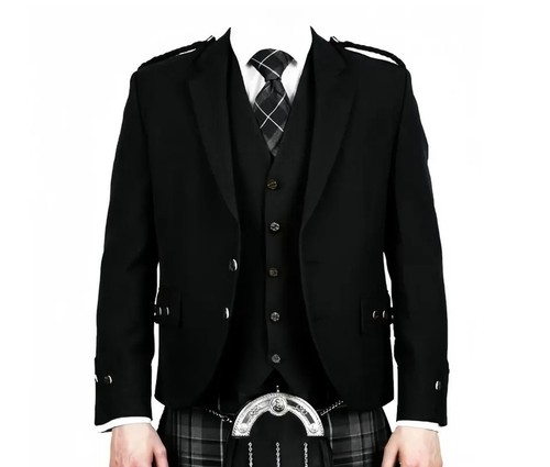 Scottish black wool - black, argyle