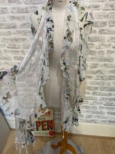 Lace & chiffon scarf sheer ruffled boho accent butterfly oblong S281