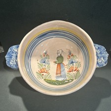 Antique Hand Painted France Henriot Quimper Faience Pottery Lug Bowl HR