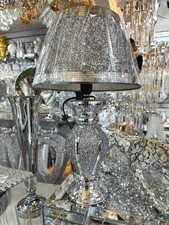 Crushed Diamond Silver LED Vase Lamp Glitter Table Lamp Straight Base With Shade