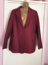 NEXT BURGUNDY/BLACK TEXTURED DOGTOOTH CHECK SHORT JACKET  SIZE 16 NWOT 