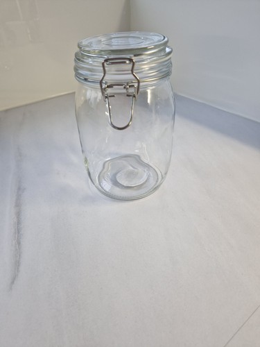 Litre clear glass jar - litre, used