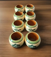Vintage Wooden Green & Cream Napkins Rings Set of 8 Fern & Floral Design Retro
