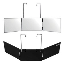 AMOS 3 Way Mirror, 360° Trifold Mirror w/ Telescopic Hooks, Adjustable Height