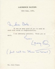LAURENCE OLIVIER - TYPED LETTER SIGNED 06/23/1970