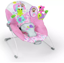 Bright Starts Pink Paradise Vibrating Baby Rainbow Colour 3 Point Harnes-Bouncer