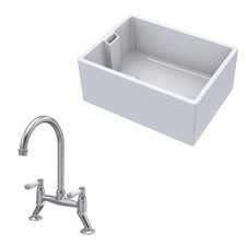Fireclay 1 Bowl Belfast Sink Mixer Tap Brushed Nickel 615mm