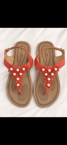 Red women sandals - sandals, pearl
