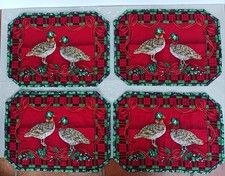 Vintage style handmade Christmas Quilted Fabric Placemats Reversible duck Holly