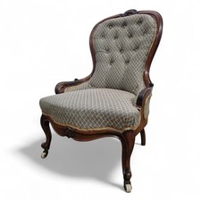 Antique Victorian carved fireside ladies chair - button back occasional chair
