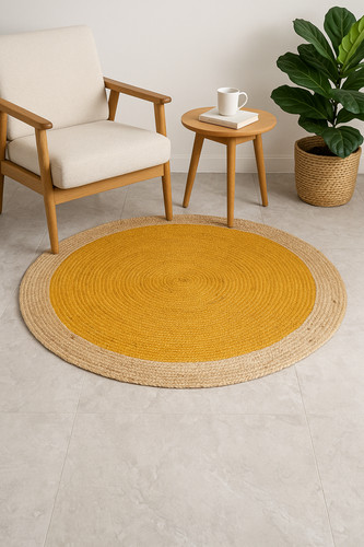 Jute rug round farmhouse - jute,