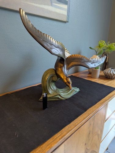 Polychrome seagull sculpture - seagull,
