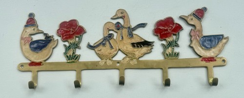 Vintage brass and enamel duck - and,