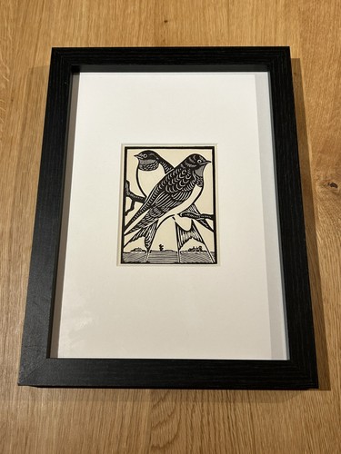 Swallow framed woodcut - framed,