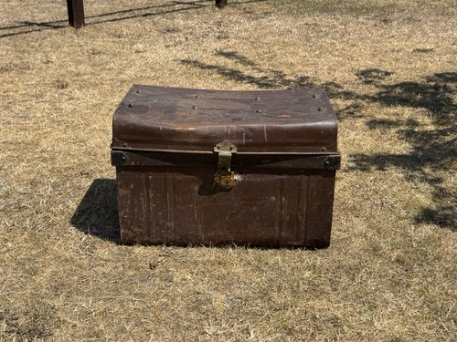 Vintage metal steamer trunk - vintage,