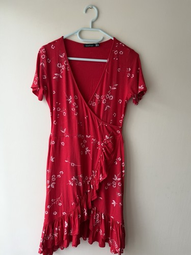 Boohoo red faux wrap - , summer