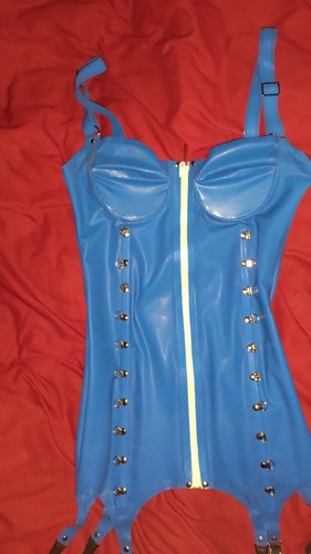 Blue latex corset - latex,