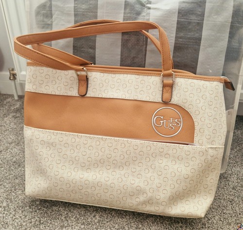 Guess beige tan tote handbag - &,