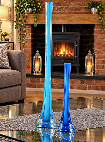 Toning blue glass bud vases - blue,