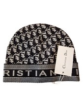 Christian Dior Beanie Hat One Size with Logo Black Wool Blend Luxury Designer