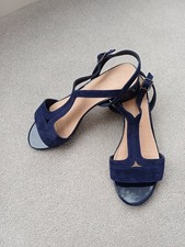 M&S Footglove Navy Blue Suede Leather Flat Sandals Size UK5 NEW