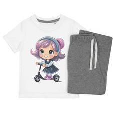 'Little Girl Riding A Scooter' Kids Nightwear / Pyjama Set (KP046627)