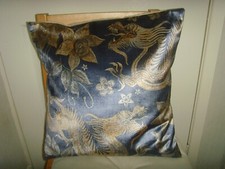MADE IN ORIENTAL dragon MULTI  PRINT VELVET FABRIC CUSHION COVER  16in BLUE GOLD