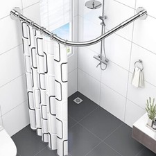 L Shaped Shower Curtain Rail with Ceiling Fixing in Quality Polished Nickel Ext
