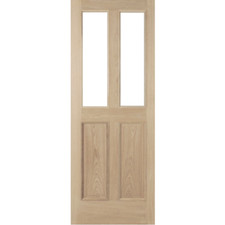 internal door glass oak 2 panel 2 light bevelled glass unfinished, traditional