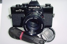 minolta SRT101 35mm Film Manual SLR Camera 50mm F/1.7 Rokkor MD Lens in Black