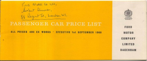 Ford price list 1960 september - price,