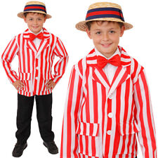 BOYS RED AND WHITE STRIPED BLAZER EDWARDIAN FANCY DRESS COSTUME BARBERSHOP 