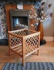 Bamboo Rattan Wicker Glass Top