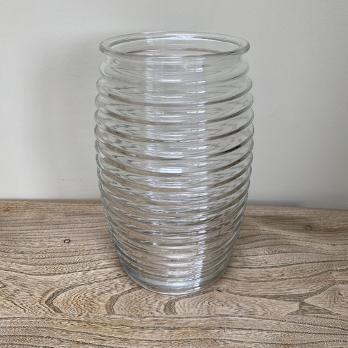 Large ribbed clear glass - glass, vase