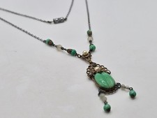 Vintage Art Deco Green Peking Glass Czech Glass Necklace