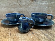 Vintage Youghal Pottery, 2cups & Saucers  & Small Jug, Irish